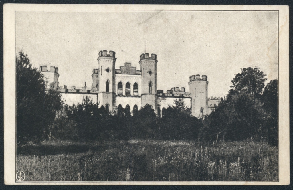 Pałac Pusłowskich w Mereczowszczyźnie, przed 1939r., pocztówka, źródło: Biblioteka Narodowa w Warszawie