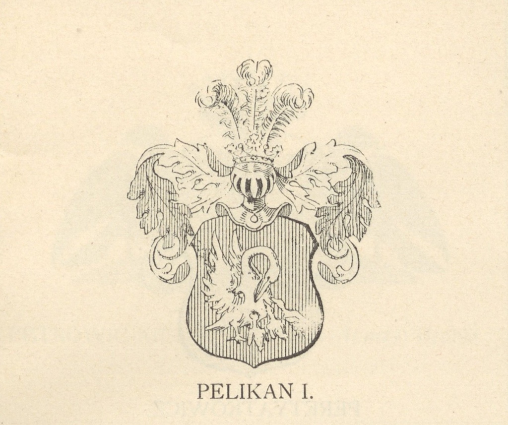 Herb Pelikan, grafika z: Juliusz Ostrowski, Księga herbowa rodów polskich, z.13 cz.1, 1901, źródło: Biblioteka Narodowa w Warszawie